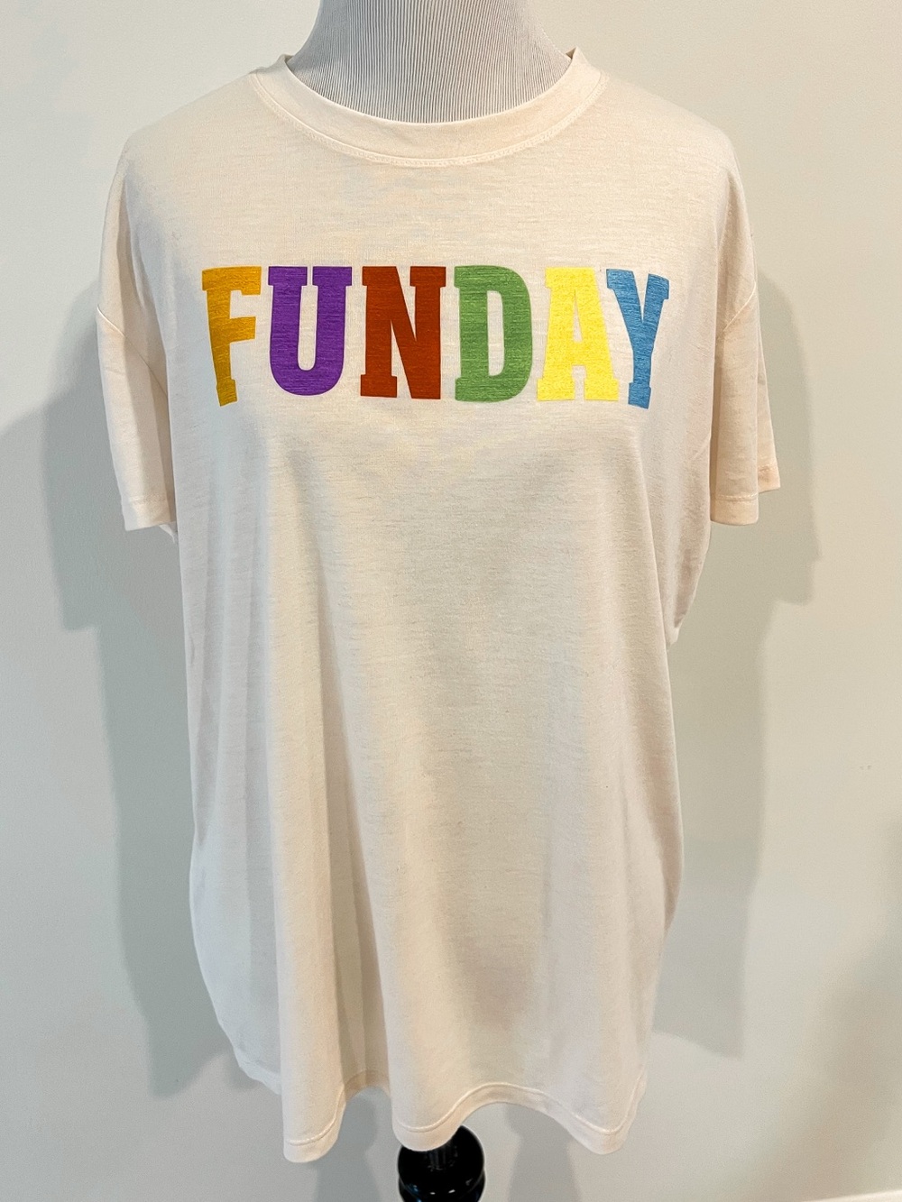 Fifth Sun FUNDAY Cream Multi Color Block Letter Tee Shirt Juniors Sz 2XL